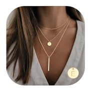 Vjoypro Collares en capas con inicial de oro para mujer, chapado en oro de 14 quilates, collar con letras de moneda, collar apilable, collar de capas múltiples, collares en Y, joyería para mujer,