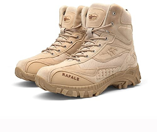 Lfzhjzc Militärstiefel mit seitlichem Reißverschluss für Herren, leichte Dschungelstiefel für den Außenbereich, taktische Stiefel für Patrouillenwüsten, Arbeitsstiefel, Kampfjagdstiefel(Khaki,48 EU)