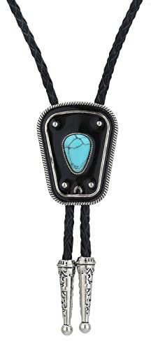 DELIGUO Bolo Ties Krawatte Für Herren - Vintage Geometrie Türkis Anhänger Krawatte Schmuck, Western Cowboy Herren Damen Schwarzes Leder Seil Halskette Hemd Zubehör