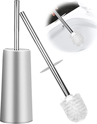 iYInJuan Scopino per WC con supporto Scopino per WC da appoggio in acciaio inossidabile Scopino per wc in argento Spazzolone da toilette senza foratura Accessori Bagno