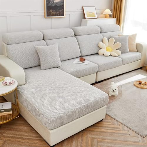 ele ELEOPTION Stretch Sofa Sitzkissenbezug,Upgraded Spandex rutschfest Sofasitzbezug,Sofabezug Couchbezug Sofa Überzug für Sofa Sitzkissen (grau weiß,1 Sitzer für Länge 65-95CM)