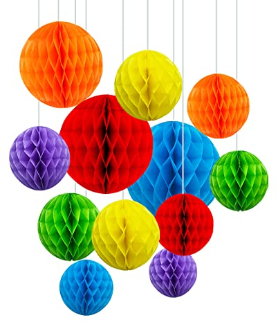 ZYOOO 12 Stück Seidenpapier Wabenbälle Deko Bunt Faschingsdeko Party Dekoration Kit - 15,3 cm, 25,4 cm