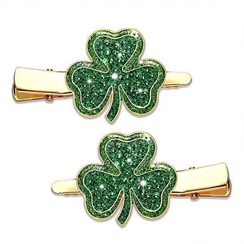 St. Patrick’s Day Hair Clips Rhinestone Glitter Green Leaf Hairpins for Women Lucky Shamrock Hair Clips Costume Hair Accessory Holiday Party Gifts (Shamrock 2)