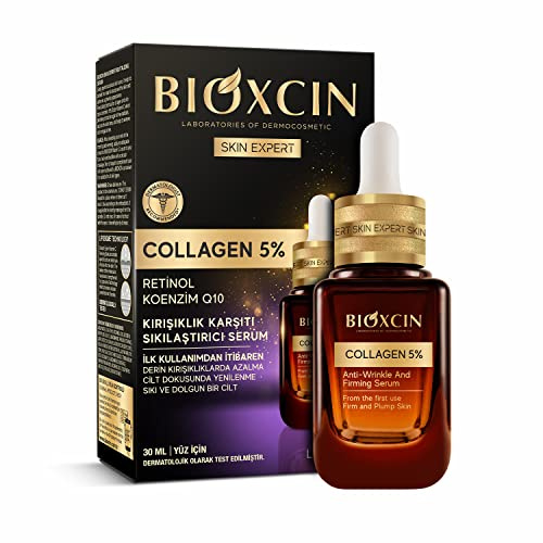 BIOXCIN Kollagen Serum 5% 30 ml – Anti-Falten Gesichtsserum mit Retinol & Coenzym Q10, Liposom-Technologie für straffere und ebenmäßigere Haut