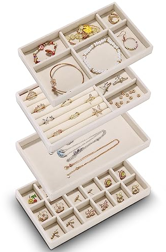 SOBEAU Schmucktablett,Schmuckaufbewahrung Schublade,Schmuckeinsatz für Schubladen, Stapelbar,Schubladeneinsatz Schmuck,Zum Aufbewahren und Präsentieren von Ohrringen, Halsketten, Ringen