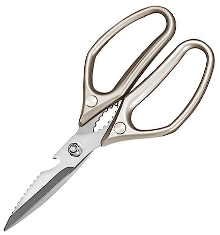 Lost Deer Tijeras de cocina con asas de metal, tijeras afiladas para huesos de pollo de acero inoxidable con cierre de seguridad y mecanismo de resorte (KD2)