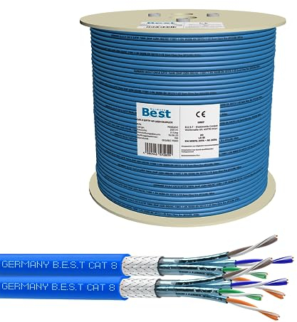 Germany B.e.s.t 250M CAT 8 Duplex Netzwerkkabel Verlegekabel Kupfer LAN Kabel Ethernetkabel S/FTP 40 Gbit/s Kat 8 reines Kupfer Datenkabel PoE++ LSZH Datenkabel
