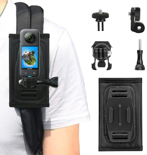 Rucksack Schultergurt Halterung 360 Grad Drehbar mit Verstellbarem Schulterpolster für GoPro Hero 13/12/11/10/9/8/7 Balck DJI Osmo Action 5 Pro Insta360 X5 X4 X3 Kamera Rucksackhalterung Zubehör