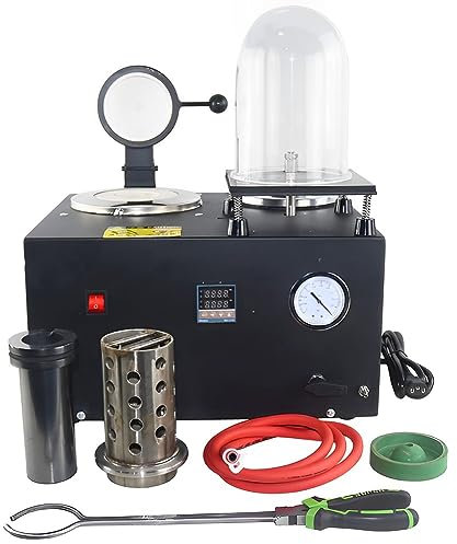 QUTBAG Máquina de fusión al vacío fundida, Horno de fusión de Oro con Pantalla Digital, combinación de fundición de Cera perdida de 3 CFM con crisol de Grafito para Metales Preciosos 1KG
