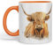Vixar Tasse colorée avec motif vache des Highlands - Animaux de la ferme écossaise - 330 ml - Cadeau d'anniversaire, travail, bureau, thé, café (hc5) (orange)