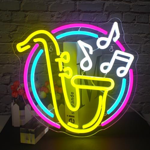 FAXFSIGN Saxophone Neon Sign Led Neon Lights for Wall Decor Jazz Music Light Up Signs for Bedroom Music Live Studio Classroom Party Decorations Christmas Gifts