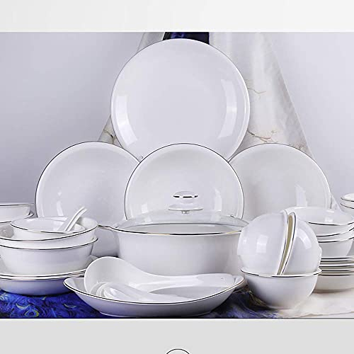 Juego de vajilla de cocina de porcelana de hueso de 56 piezas, platos redondos, blancos, modernos, duraderos, platos, cuencos, servicio para 12