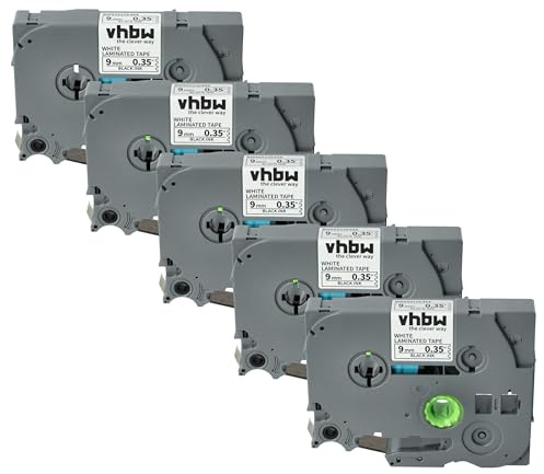 vhbw 5x Schriftband-Kassette Ersatz für Brother TZ-221 | TZE-221 für Etiketten-Drucker 8m x 9mm Schwarz auf Weiß