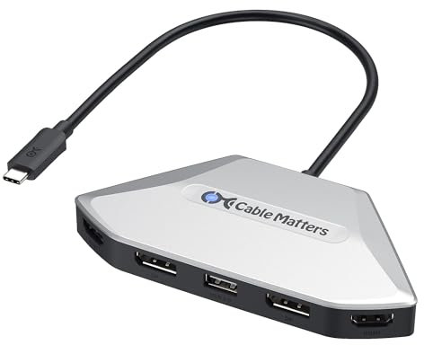 Cable Matters Adaptateur USB C MST 4K à Quadruple Affichage avec Charge PD 140 W, hub USB C avec 2X DisplayPort 2.1 et 2X HDMI 2.1, USB4, Compatible Thunderbolt 4/5