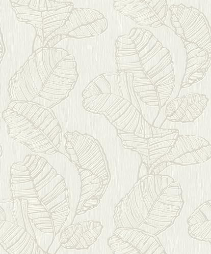 Rasch Tapeten 822601 - Vliestapete mit Blättern in Weiß aus der Kollektion Color your life - 10,05 m x 0,53 m (LxB)