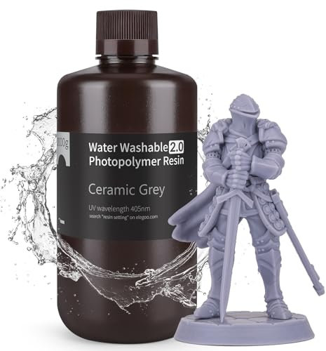 ELEGOO Upgraded Water Washable 3D Printer Resin 2.0, 405nm UV-Curing 3D Resin with Lower Shrinkage and Higher Precision for LCD 3D Printing Grey 1KG