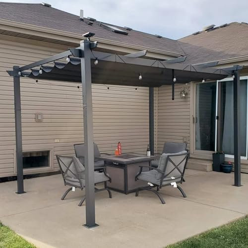 PURPLE LEAF Pergola avec Guirlande Lumineuse Exterieure Pergola Jardin Exterieur 3,65 x 3 m Tissu Teint en Fil, Pergola Aluminium Toit Rétractable, Gris