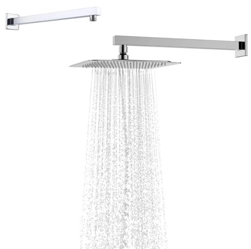 Cocoarm Braccio doccia da 60 cm, in acciaio inox, angolo regolabile, cromato, con copertura decorativa