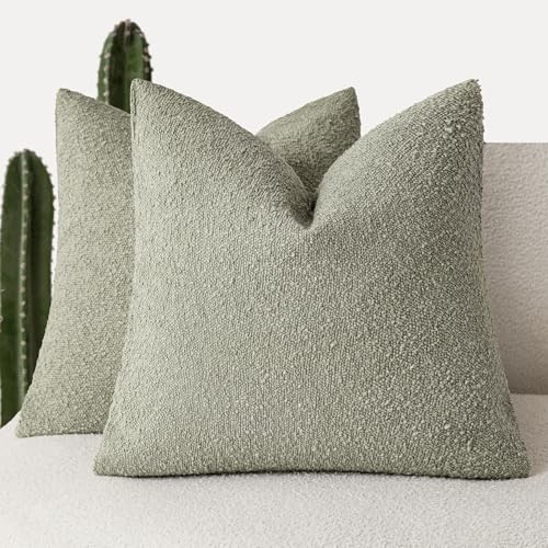 Foindtower Bouclé-Kissenbezüge, strukturiert, einfarbig, gemütlich, weich, dekorativ, für Couch, Stuhl, Sofa, Schlafzimmer, Wohnzimmer, Heimdeko, 2 Stück, 51 x 51 cm, Salbeigrün (Dirty Sage Green)