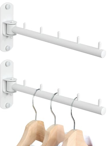 Mooche Swing Clothes Hanger Rack, Garment Racks Folding Clothes Bar Wall Mounted, 180°Rotation Laundry Drying Rack 304 Stainless Steel Space Saving for Laundry Room Bedroom Balcony, 9.45 Long 2Pack