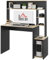 HOMCOM Mesa de Escritorio con Estanterías Mesa de Ordenador Moderna con Estantes Soporte para Monitor CPU de Oficina Estudio 114x45x138 cm Gris y Natural