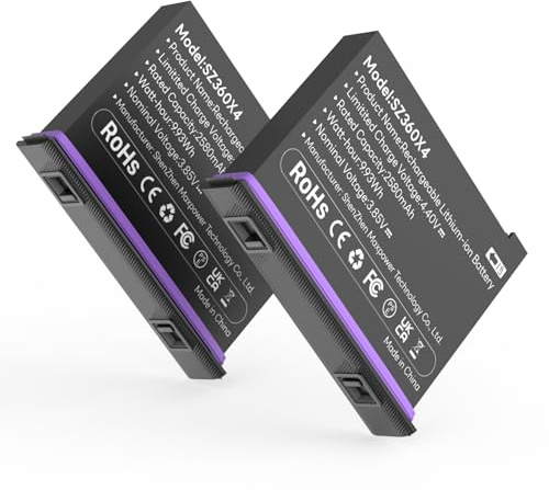 2580 mAh wiederaufladbarer Akku für Insta360 X4 Kamera-Akku, Ersatz 3,85 V Lithium-Ionen-Akkus (2 Stück)