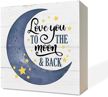 Inspirational Wood Signs Nursery Decor Wooden Box Sign Desk Decor Table Decor Star Moon Sign Table Decorations Kids Room Baby Room Bedroom Family Love Sign Love You to the Moon and Back 5 * 5 in