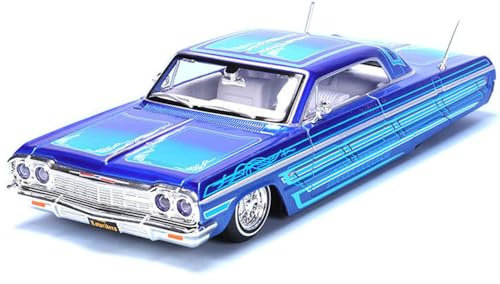 Lowriders Design Chevy Impala SS Lowrider 1964 Candy Blue mit Bildern und weißem Interieur 1:26 Skala Spielzeugauto Diecast 32547BL für Erwachsene, Uni