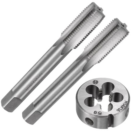 TOP-VIGOR Lot de 3 tarauds et filières métriques à main M14 x 1,5, tarauds et filières rondes, kit d'outils de taraudage manuel pour bricolage, réparation, coupe de filetage externe et interne