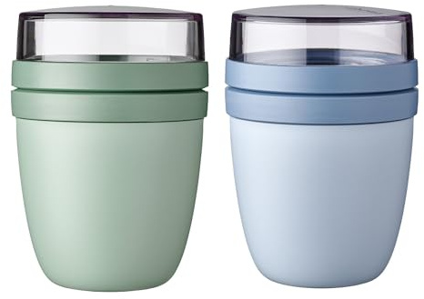 Mepal | Lunchpot Ellipse Mixed | Nordic Sage + Nordic Blue | Müslibecher to go | Unterteilung für Joghurt & Müsli | 500 ml + 200 ml | Geeignet für Gefrierschrank, Mikrowelle & Spülmaschine