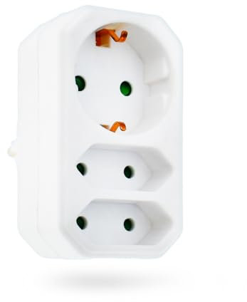 feletec 3-fach Steckdosenadapter 1x Schuko, 2x Euro, weiß, Mehrfachstecker, Mehrfachsteckdose