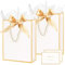 Gift Bags for Presents, 2 Pack Medium Paper Bags with Bow Ribbon Tissue Paper Cards Thank You Gift Bag with Handles for Christmas Holiday Birthday Shopping(White)