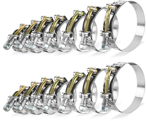 BILITOOLS Jeu de 14 Colliers de Serrage T-Bolt en Acier Inoxydable 304 | Kit de Colliers Inox pour Durites Admission Turbo et Radiateur, Tailles 1 (32-37mm) à 3 (83-91mm)