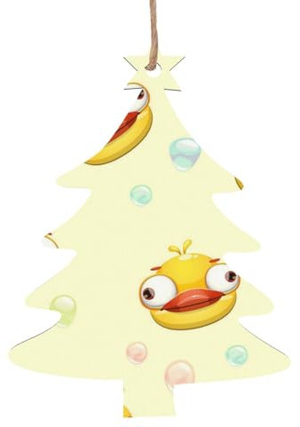 Weihnachtsschmuck aus Holz für Baumdekoration, verrückte gelbe Ente zum Aufhängen, Weihnachtsbaumschmuck, Christbaumschmuck, Christbaumschmuck (Weihnachtsbaumform)