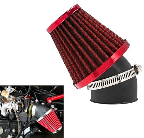 JFG RACING Filtro Aria Moto 48 mm,Filtro Aria Universale Moto,Filtro Aria di Aspirazione in Alluminio per Motocross,Pit Bike, Scooter ATV Detergente Carburatore-Rosso