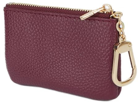 LARENNT Vollnarbiges Leder Münzbörsen für Damen und Herren - Schlüsseletui Leder Coin Purse Kleine Geldbörse Damen mit Schlüsselbund (Burgunderrot)