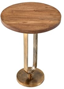 Licht-Erlebnisse Beistelltisch rund aus Mangoholz Metall in Natur Messing Ø 45 cm H: 60 cm Hammerschlag Handarbeit Ablage Beistelltischchen