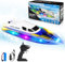 RC Boat with LED Lights, Rc boats for adults, 15 KmPh 2.4GHz Toy Boat with Capsize Recovery 1x Rechargeable Battery, (Batteries not included with remote control), Speedboat Toys for Boys and Girls