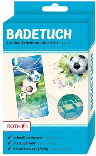 ROTH Kinder-Badetuch - 60x120cm, platzsparendes und schnell trocknendes Schwimmtuch (Fußball)