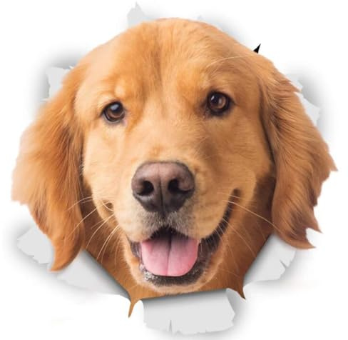 Golden Retriever Aufkleber, 3D Durchbrucheffekt, Reflektierend, Wasserfest, Lustige Dekoration für Laptop, Kühlschrank, Auto, Stoßstange, Fenster (15cm/5.9 Inch)