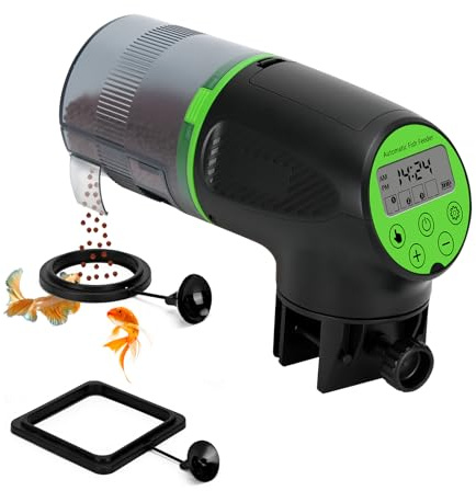 Lychee Automatische Fischzuführung für Aquarium – zeitlich abgestimmte Trockenfischfutter Urlaubszuführung mit zwei Fütterungsringen für Tank– 200 ml automatischer Spender für Urlaub