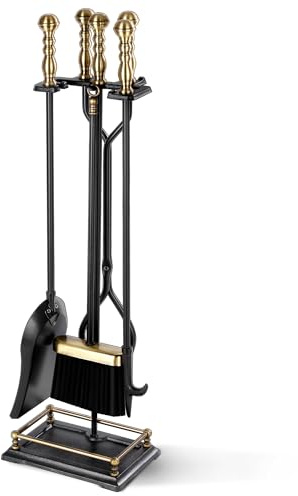 FEED GARDEN Kaminwerkzeuge Set 5 Stück Modern 30 Zoll Outdoor Schmiedeeisen Kamin Elegant Gold Griffe Zubehör Set