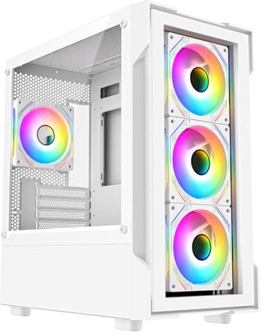 CiT Bolt White Micro-ATX PC Computer Case With Tempered Glass Front Panel & Tempered Glass Side Panel With Motherboard Compatibility, 4 x 120mm ARGB Infinity Fans Included