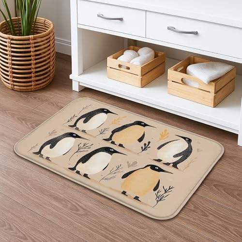 Badematte mit Pinguin-Muster, verspieltes arktisches Vogel-Design, Winter, elegant, rutschfest, saugfähiger Memory-Schaum, waschbar, Badteppiche für Badezimmer, WC, Dekoration, 40,6 x 61 cm