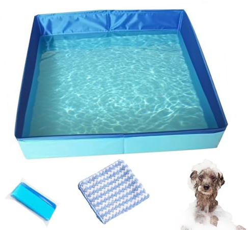 Hundepool Klein,Faltbares Hundebad,Faltbarer Planschbecken,Schwimmbecken Für Hunde, Planschbecken Für Haustiere, Faltbarer Hundepool Hundebad, Für Kleine Hunde Katze, 50x50x10 cm (Blau)