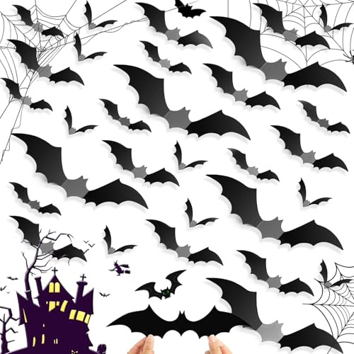 Basetousual 72 Stück Halloween Hängende Fledermaus, Fledermaus Wandaufkleber, 3D Fledermaus Aufkleber, Batman DIY Decor, für Zuhause Fenster Dekoration Halloween Party