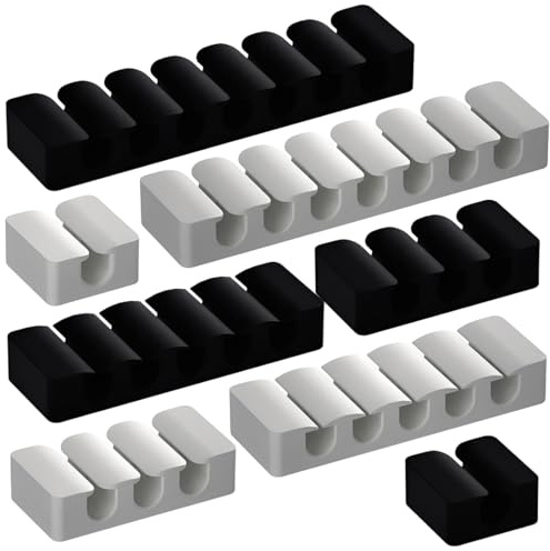 THQAE 8 Pcs organizer, Kabelhalter Kabelclips, Mehrzweck Kabel Organizer, Schwarz Kabelhalter Selbstklebend, kabelmanagement für Schreibtisch, Netzkabel, Ladegeräte, USB Ladekabel, Audiokabel