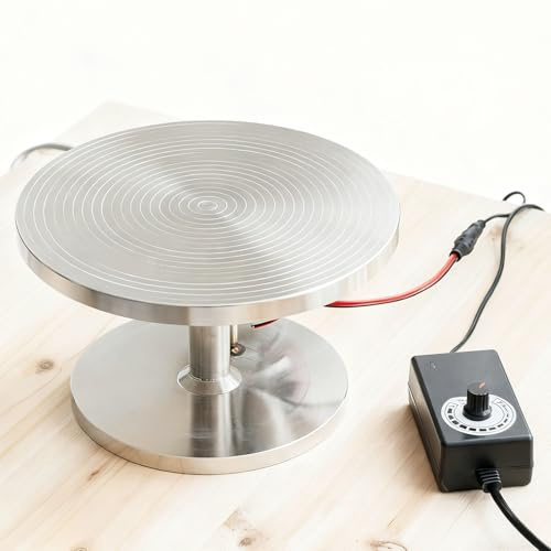 DOJBK Piatto Girevole Elettrico in Acciaio Inossidabile per Ceramica, Macchina per Tornio da Vasaio Elettrico, Tornio da Vasaio a velocità Regolabile, 0-120 Giri/min, Piatto Girevole da 20 Cm