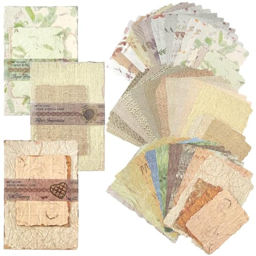 DIPZO 84 Stück Scrapbook Papier Set, Vintage und geprägtes Dekopapier für Scrapbooking, Junk Journals, Kartenherstellung, Bullet Journaling und DIY Bastelprojekte