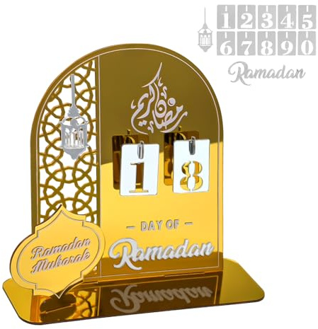 Ramadan Kalender Countdown,Eid Mubarak Kalender,Ramadan Deko Kalender,Mubarak Adventskalender Acryl (Gold)